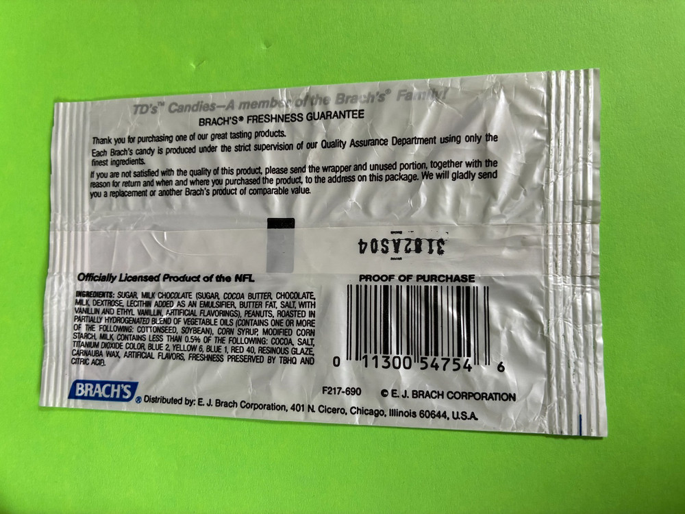 Los Angeles Raiders Brach's Peanut Chocolate Candy Wrapper