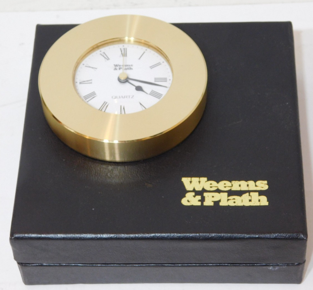 Weems & Plath 3" Brass Chart Weight Clock in Felt-Lined Presentation Box