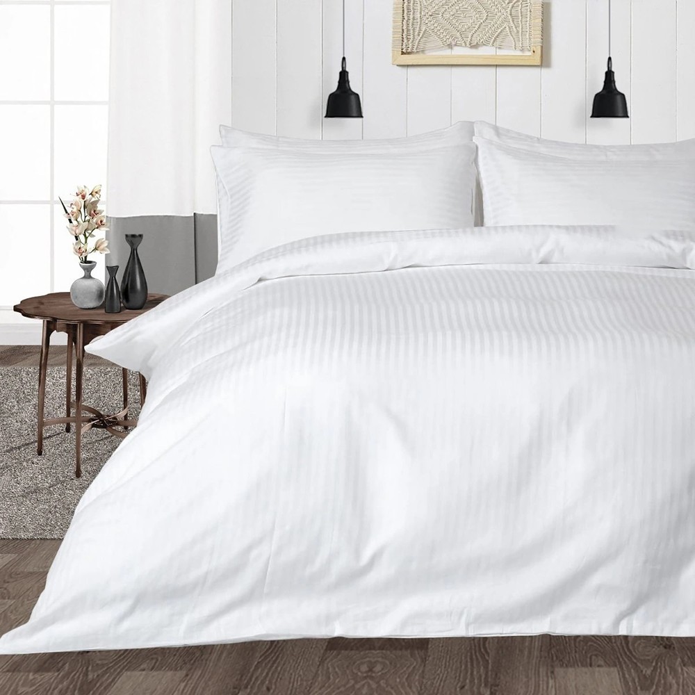 Soft Bedding 1000 - 1200 Thread Count 100% Cotton White Stripe Select Item