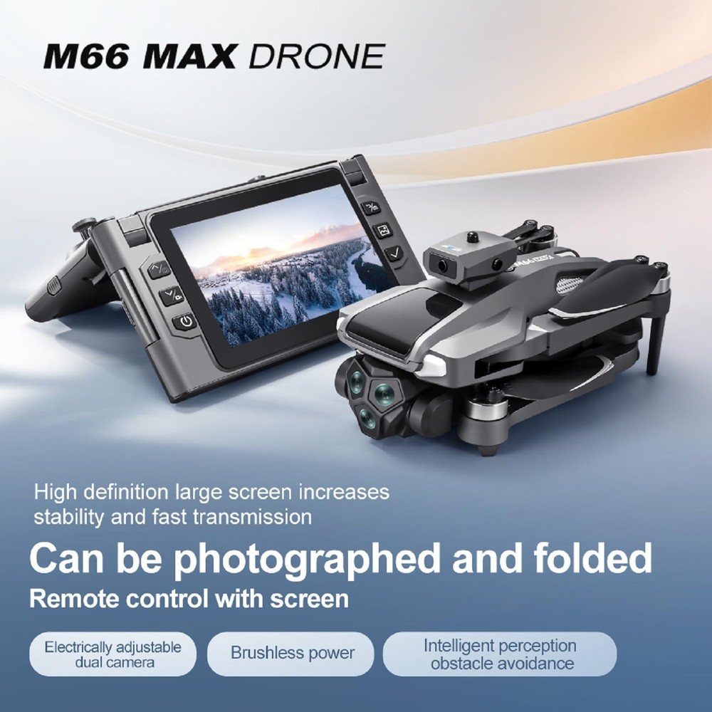 M66 Drone with New Foldable Remote Control with Screen, Two-batteries, Brushl...