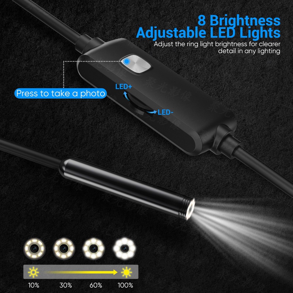 Endoscope Camera with Light,1920P HD Borescope with 8 Adjustable LED Lights, ...