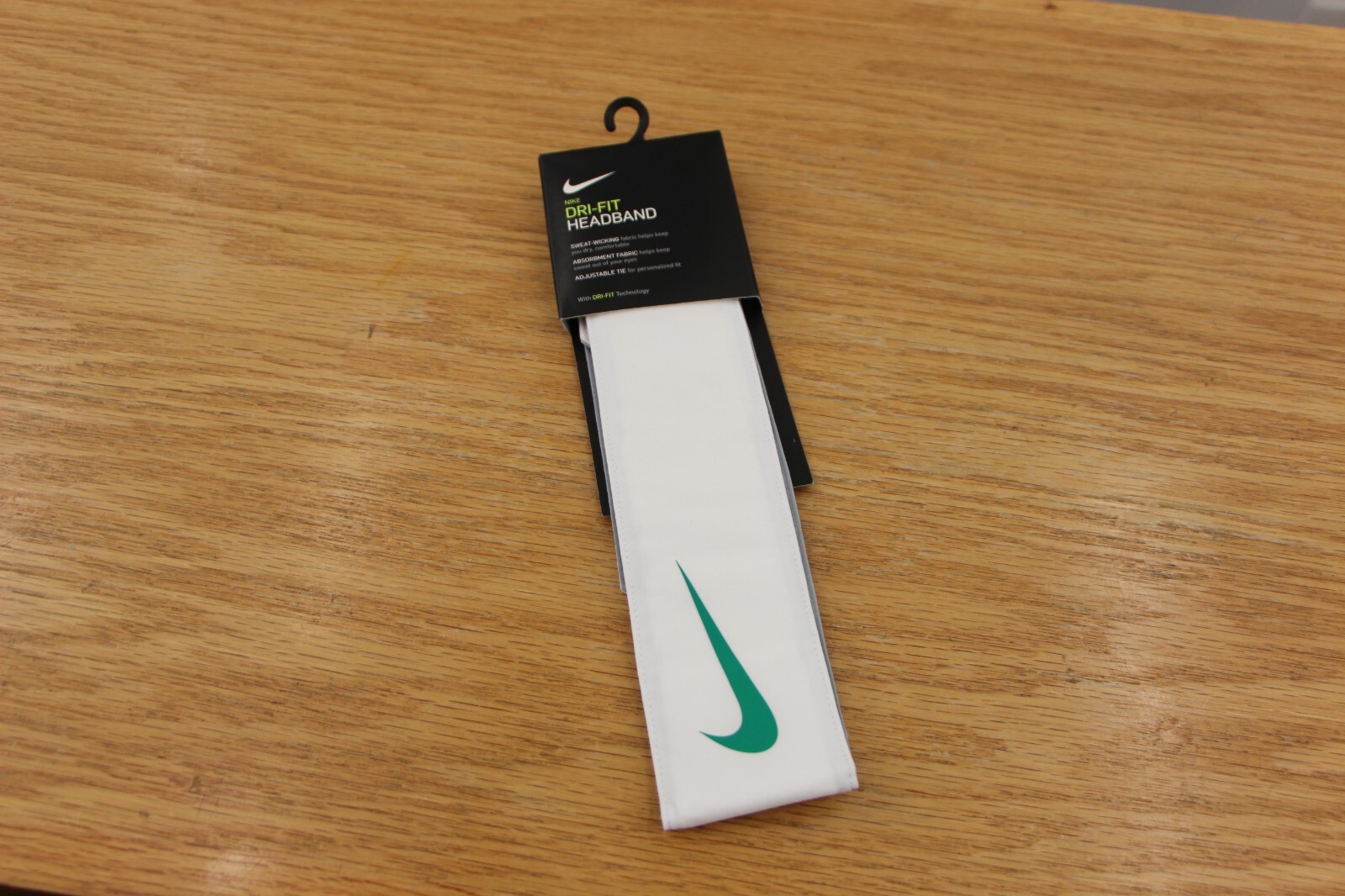 NEW Nike Head Tie Headband  Swoosh DRI FIT White with Green Swoosh Nadal