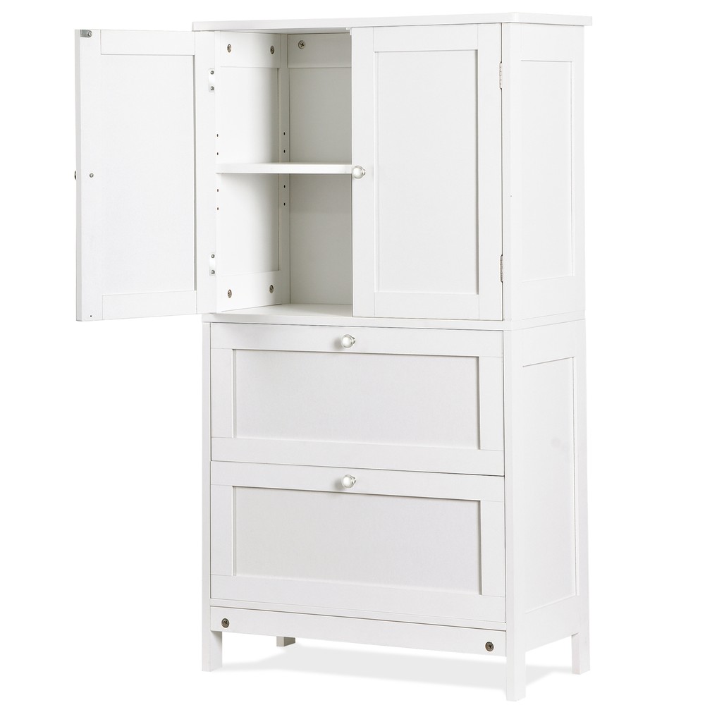 Bathroom Floor Cabinet with Drawer & Adjustable Shelf Kitchen Cupboard White