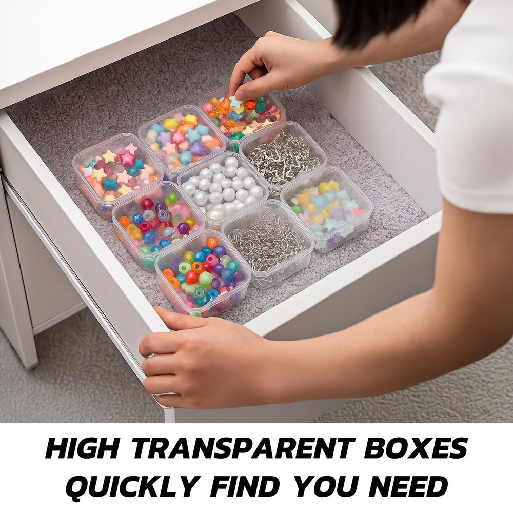 120 Pcs Clear Plastic Beads Storage Containers Box Mini Sizes Rectangular Box...