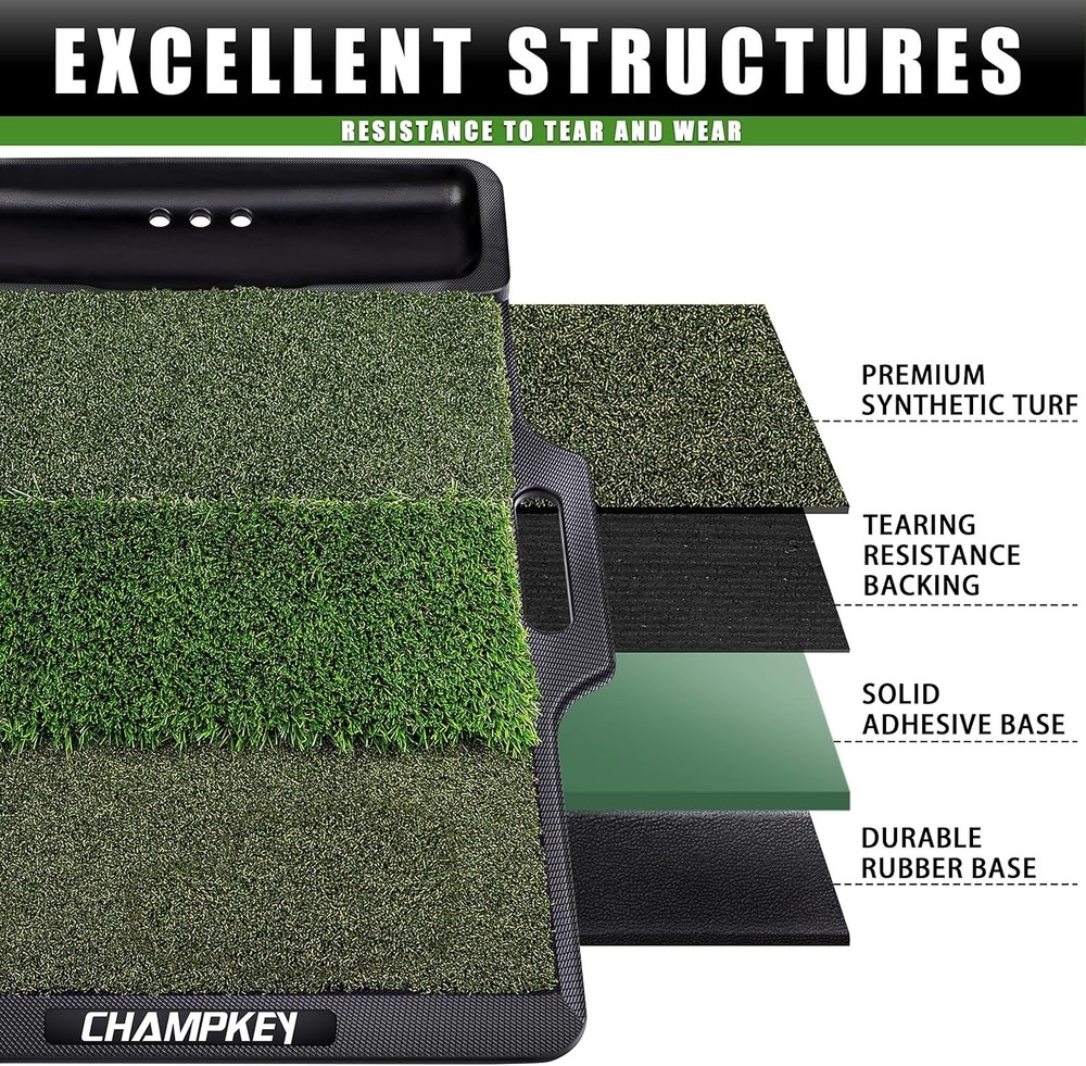 19" x 27.5" Tri-Turf Golf Hitting Mat with Ball Tray | Solid Adhesive Technol...