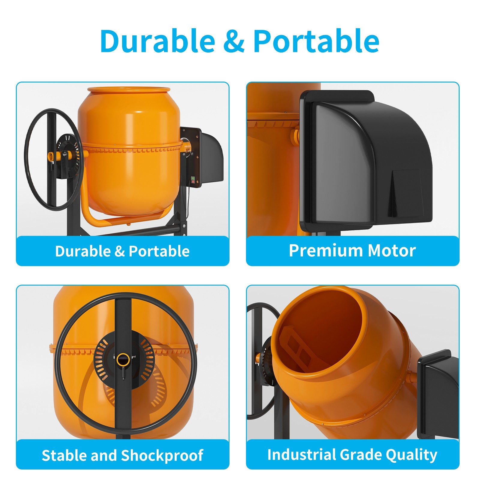 DISHUP Cement Mixer,5.0 Cu.ft Concrete Mixer with Wheels for Stucco/Seeds