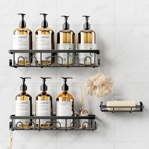 Shower Caddy Pack Shower Shelves for Inside Bathroom, Rustproof 3 Black