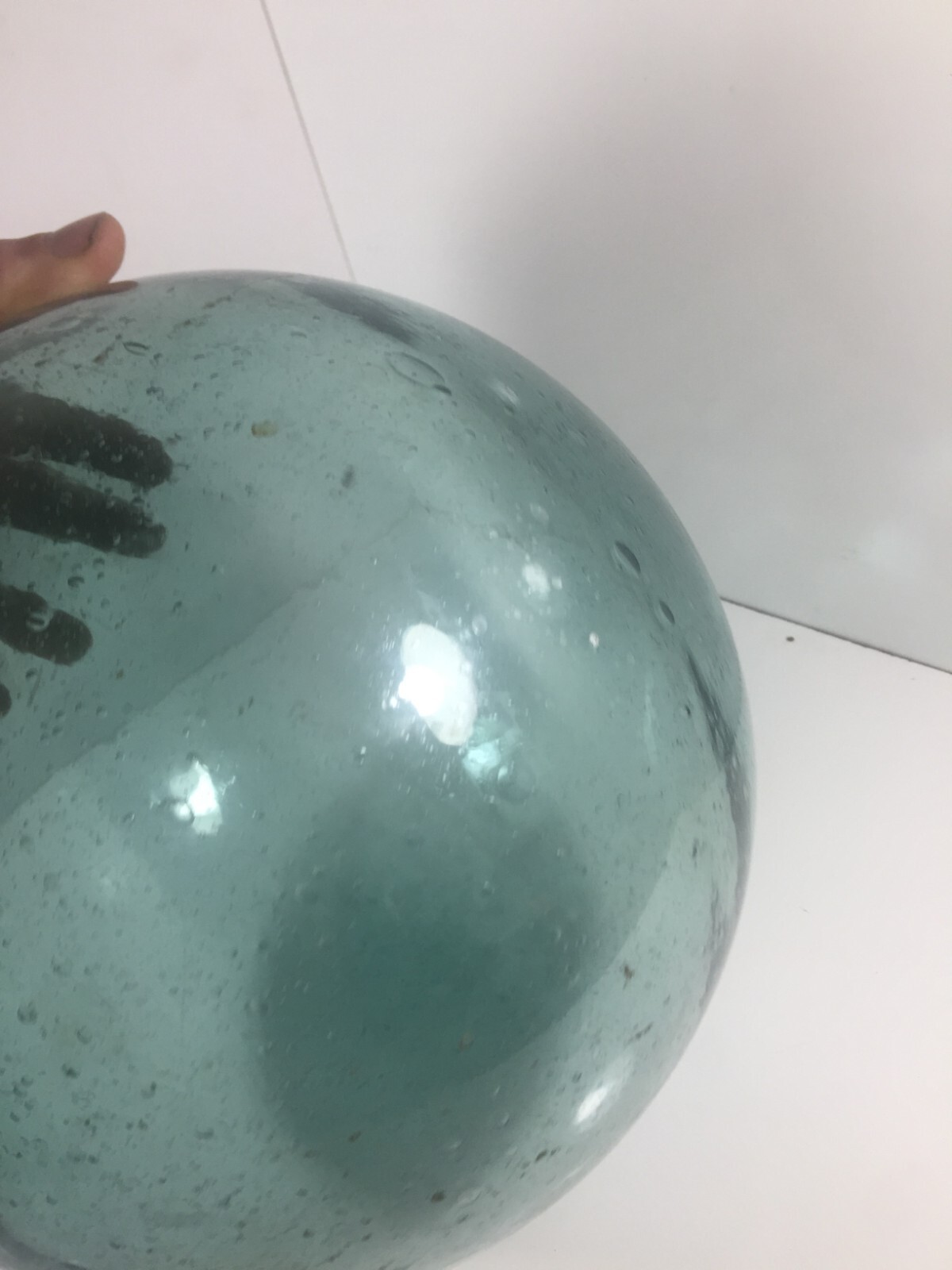 Antique Japanese Glass Extra Large 33" Circumference Fishing Float Blue Green