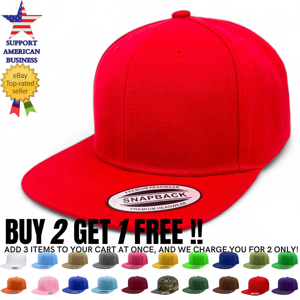 Men Snapback Hat Classic Trucker Style Flat Brim Baseball Cap Solid Plain Hats