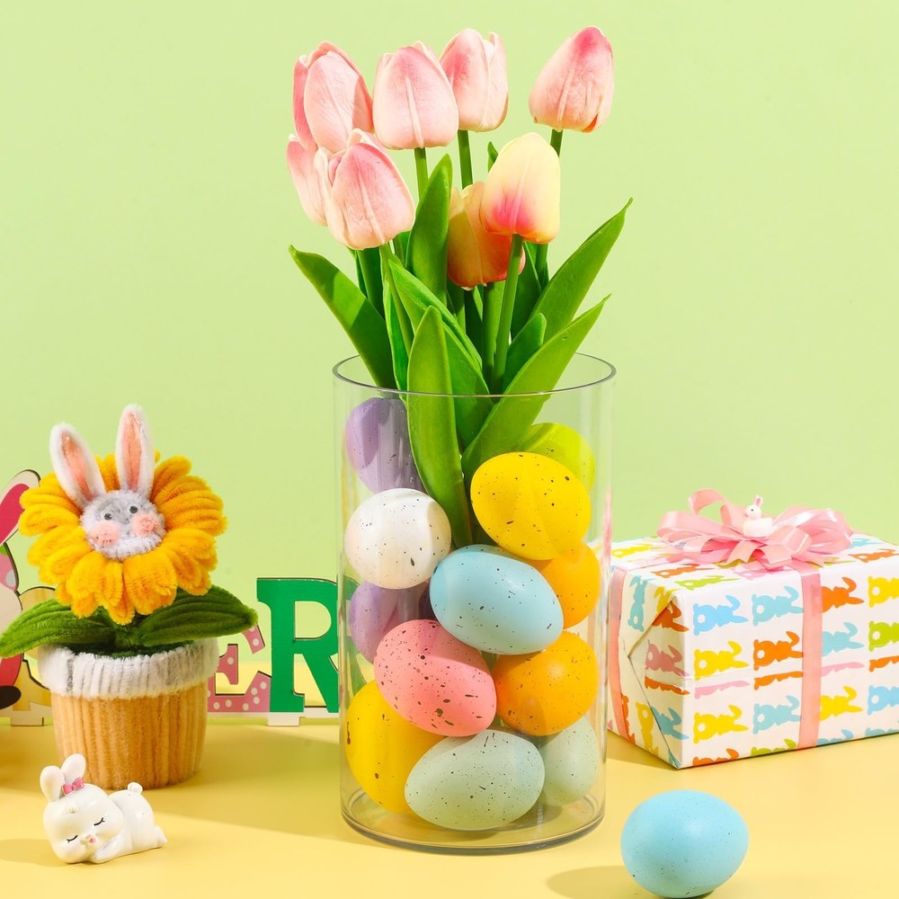 16 Pcs Speckled Easter Eggs,2.4 Inch Plastic Colorful Easter Eggs Table Decor...