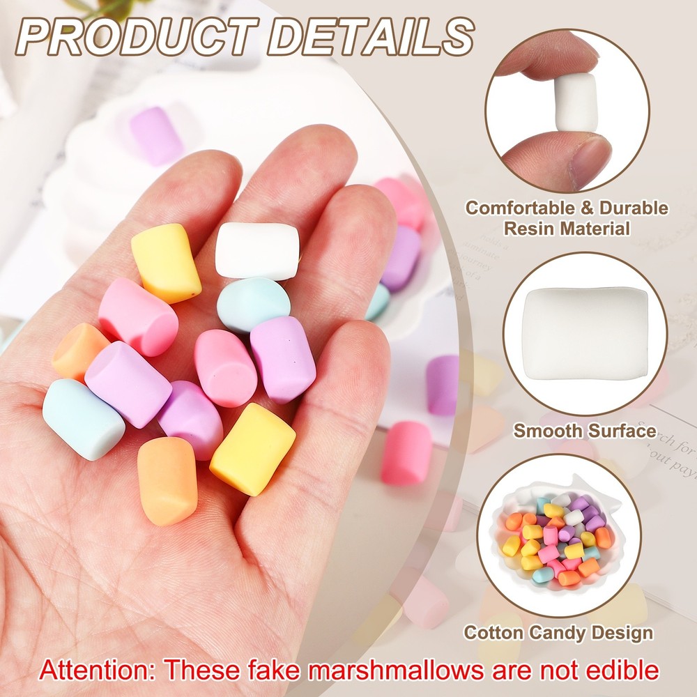 20 Pcs Resin Candy Charm, Artificial Simulation Cotton Candy, White