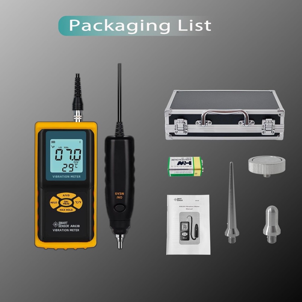 AR63B Digital Vibration Meter Vibrometer 3-in-1 Measuring Modes for Accelerat...