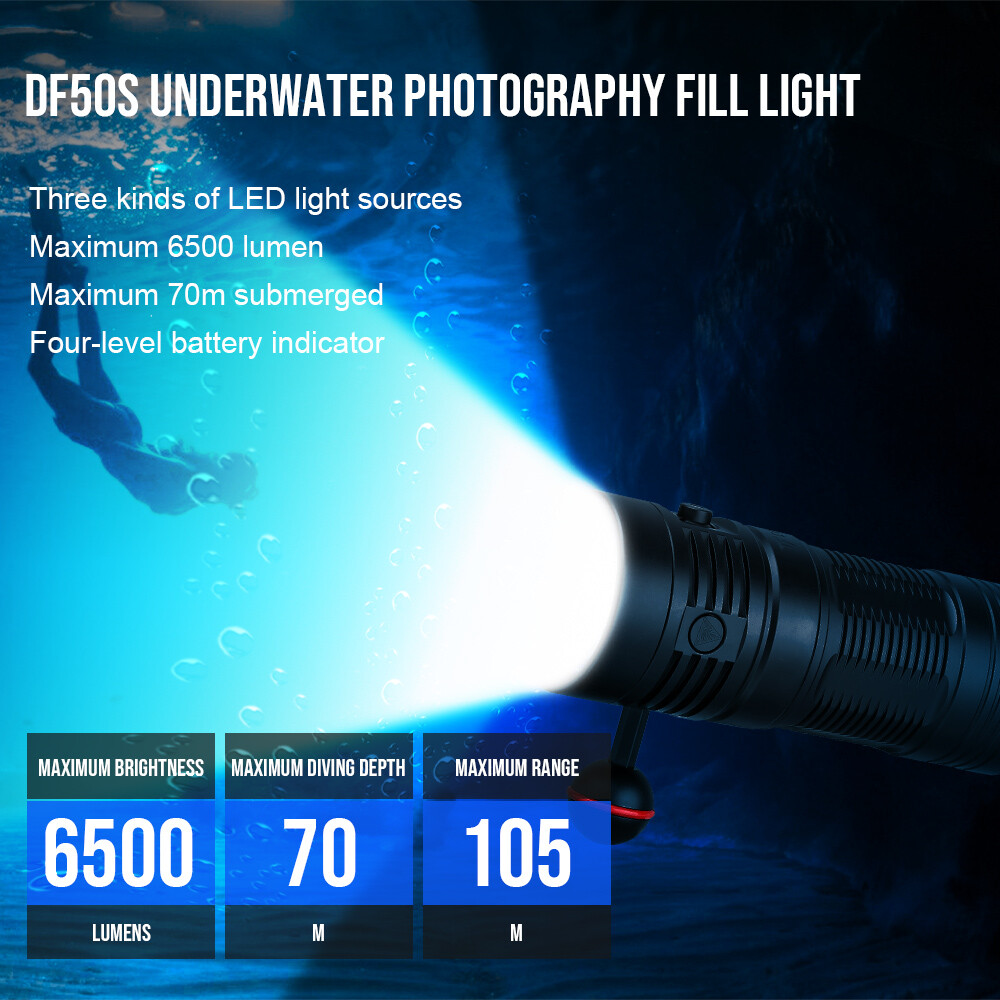 TrustFire Rechargeable Type-C Diving LED Light Scuba 6500LM Diving Flashlight