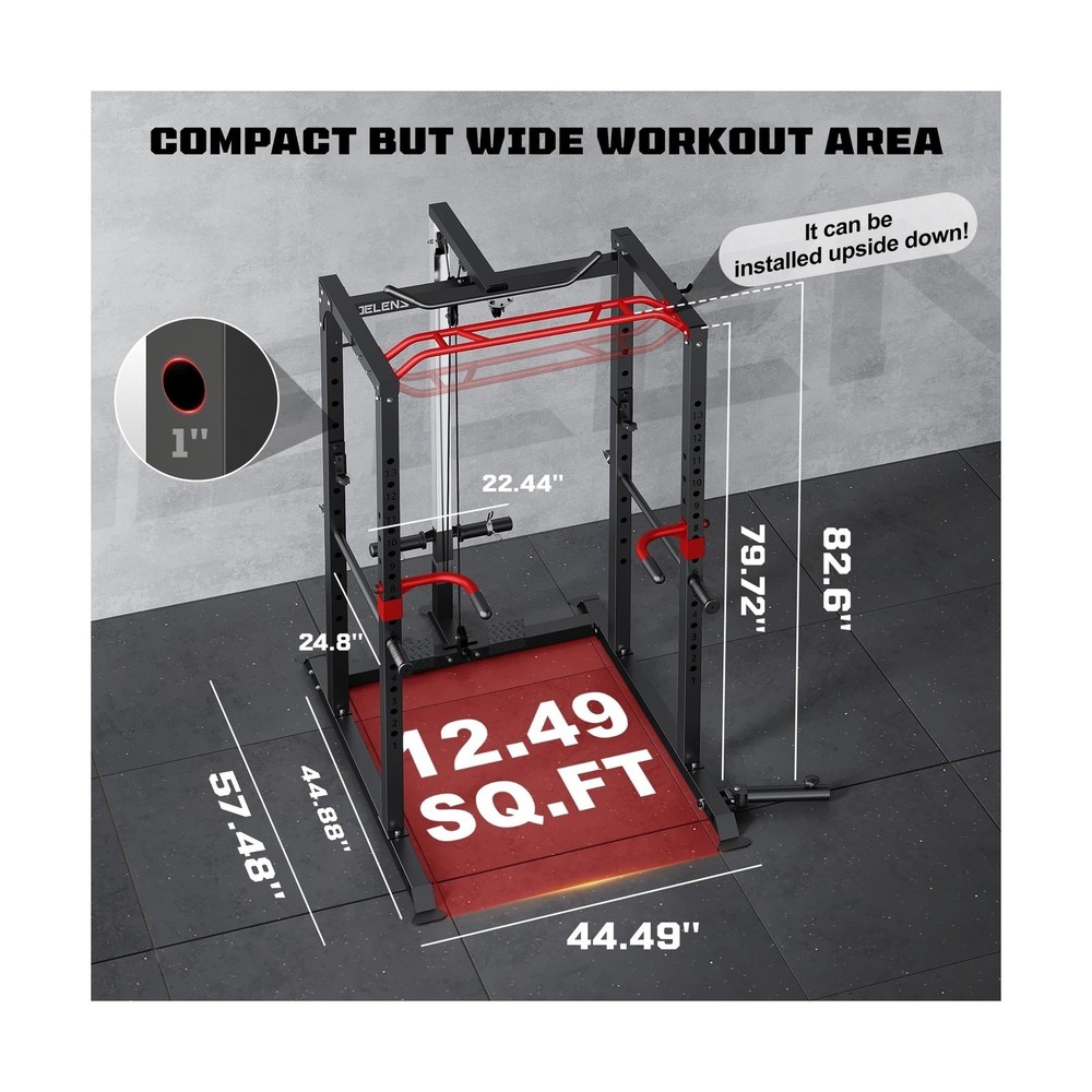 Power Cage, 2000LBS Multi-Function S11 Power Rack with LAT Pulldown, Squat Ra...