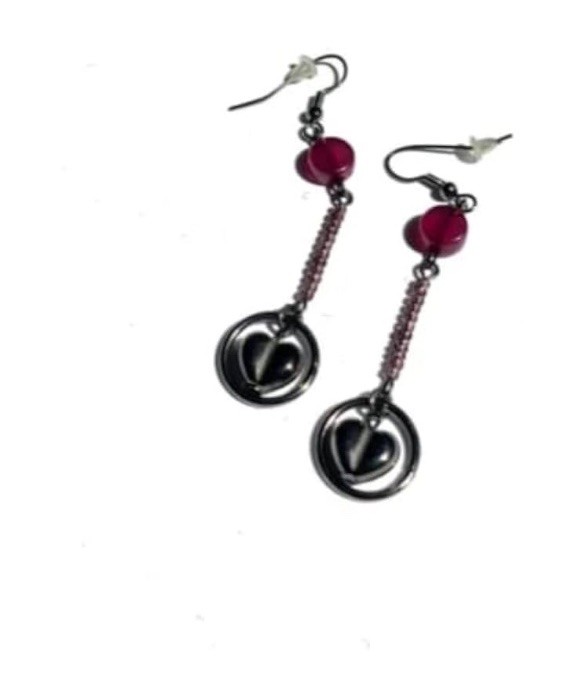 Heart  Beaded Pierced Earrings Dangle