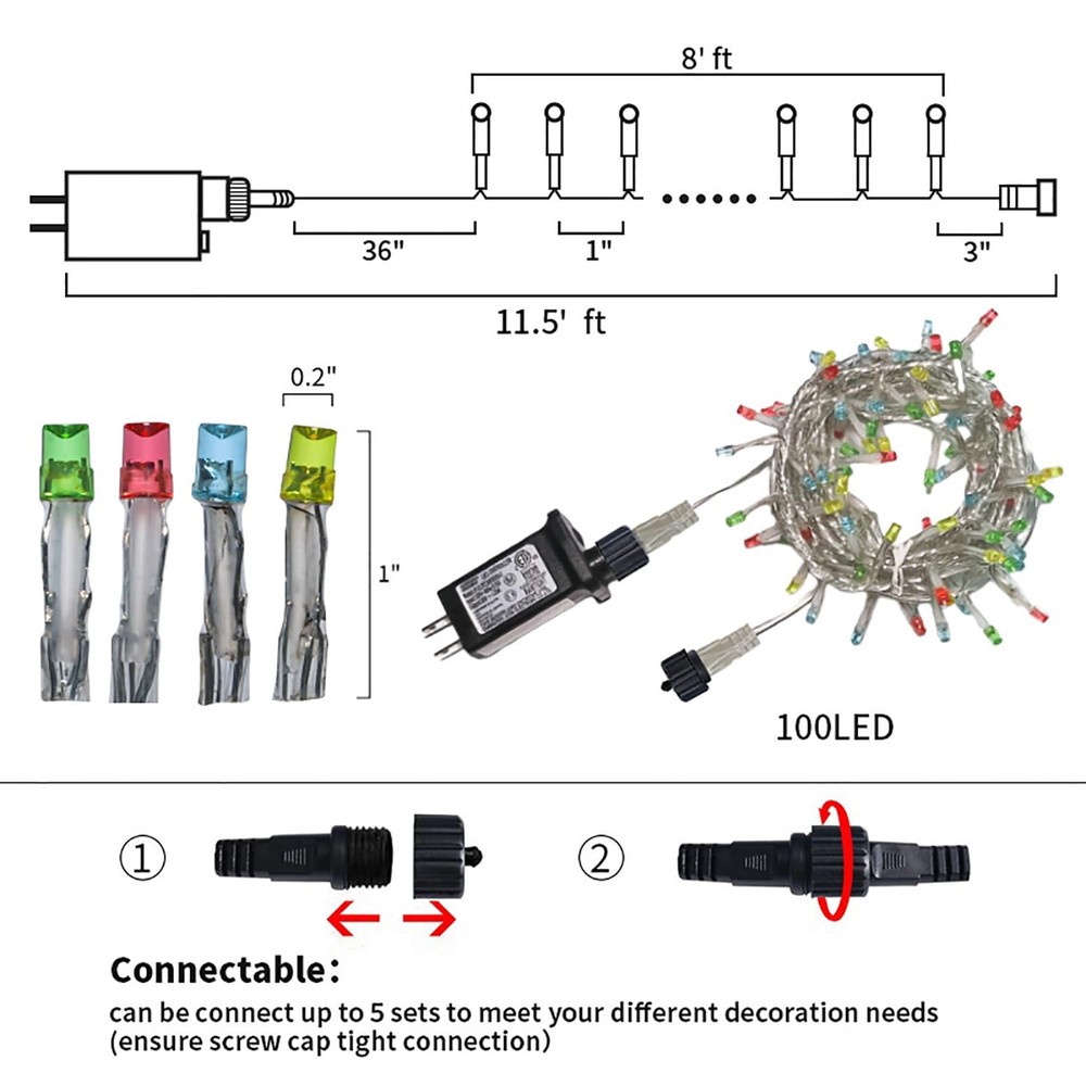 Multicolor Christmas String Lights - 100 LED String Lights Plug in for Tree, ...