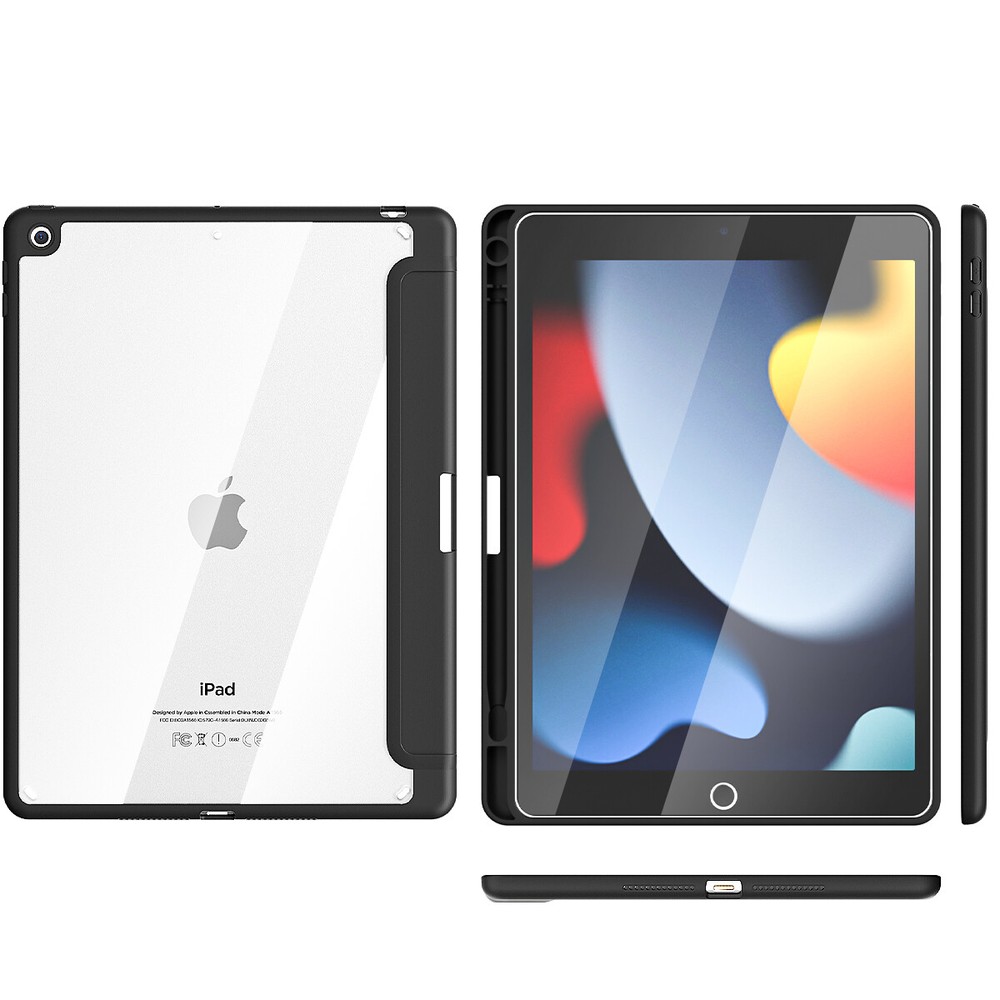 For iPad 9th/8th/7th Gen 10.2" Clear Case With Pencil Holder+Screen Protector