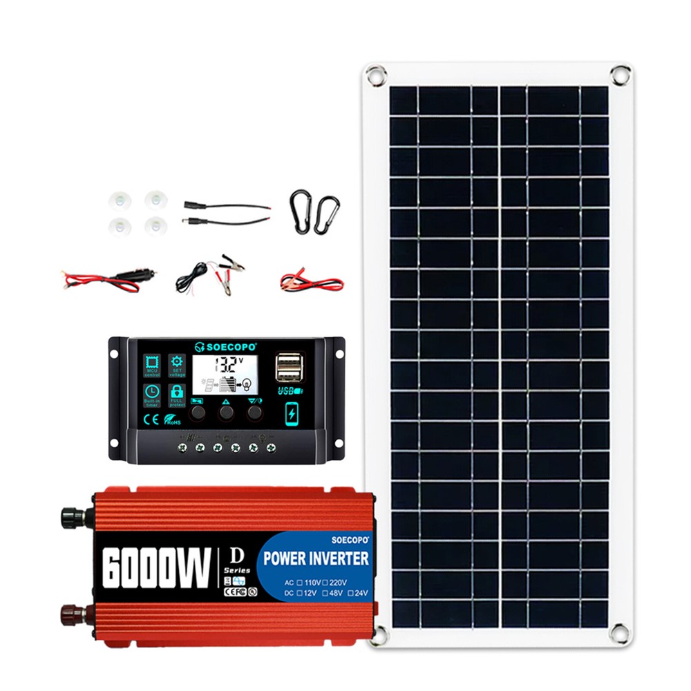 6000W 100A 110V Solar Panel Kit Complete Solar Power Generator Home Grid System