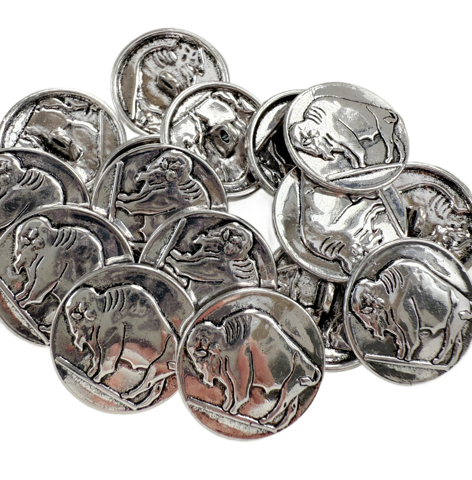 8PC Antiqued Silver Buffalo Metal Buttons Shank Buttons 21mm