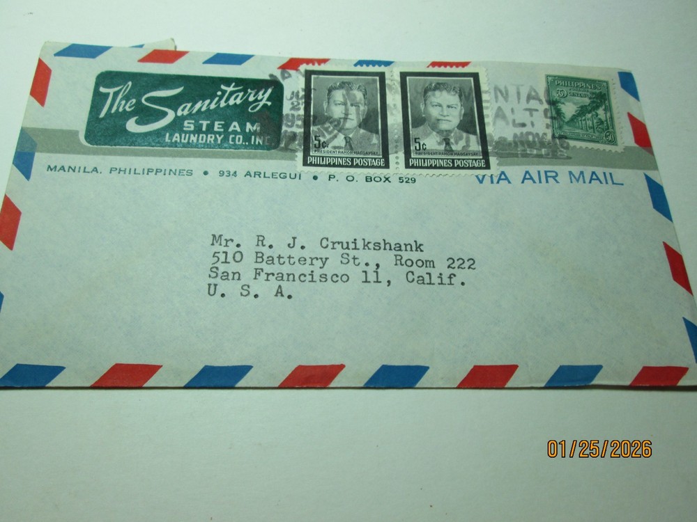 AIR MAIL ENVELOPE POST MARKED MANILA PHILIPPINES.  "SANITARY STEAM."