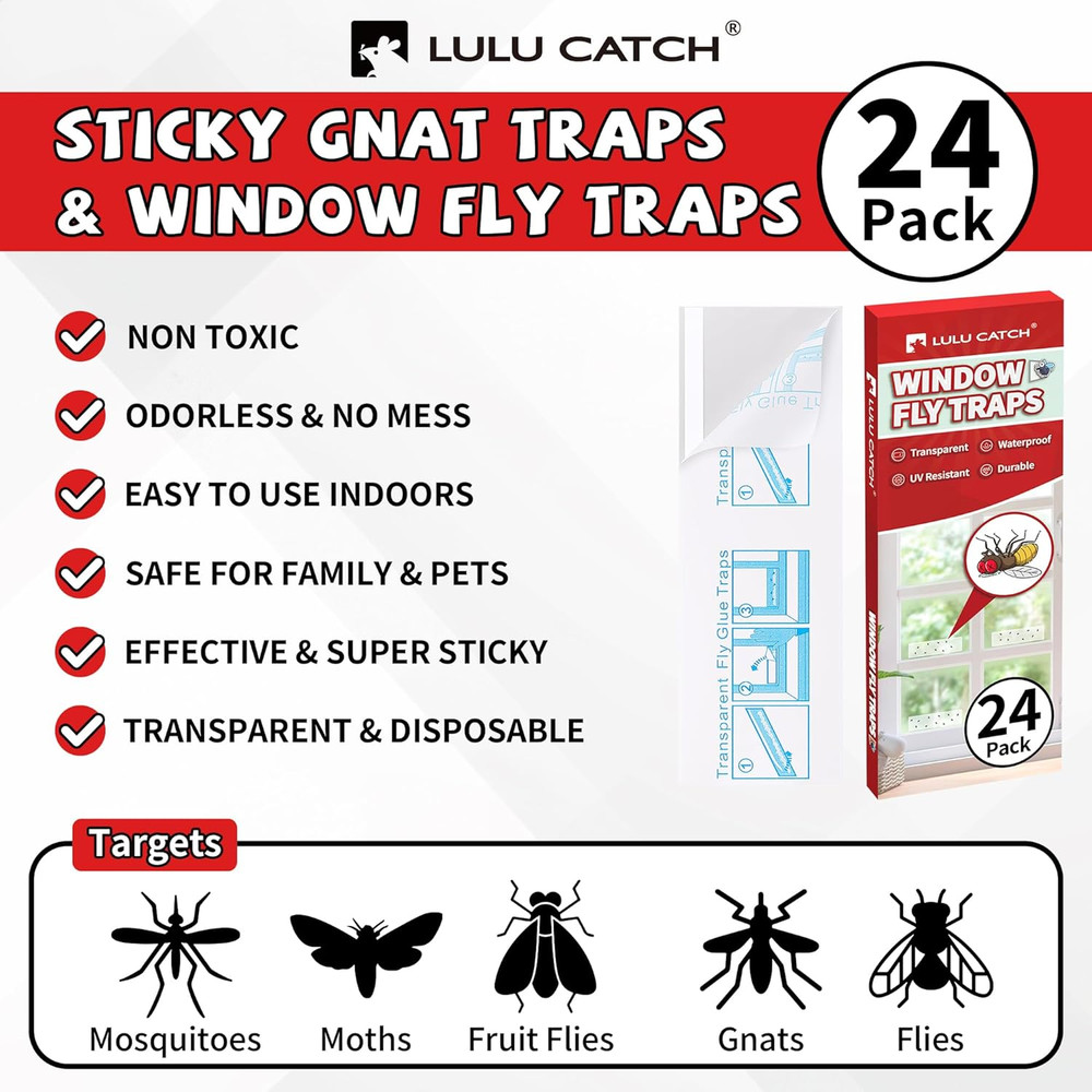 Window Fly Trap 24 Pack for Fruit Fly Mosquitos Gnat Indoor Bug Control