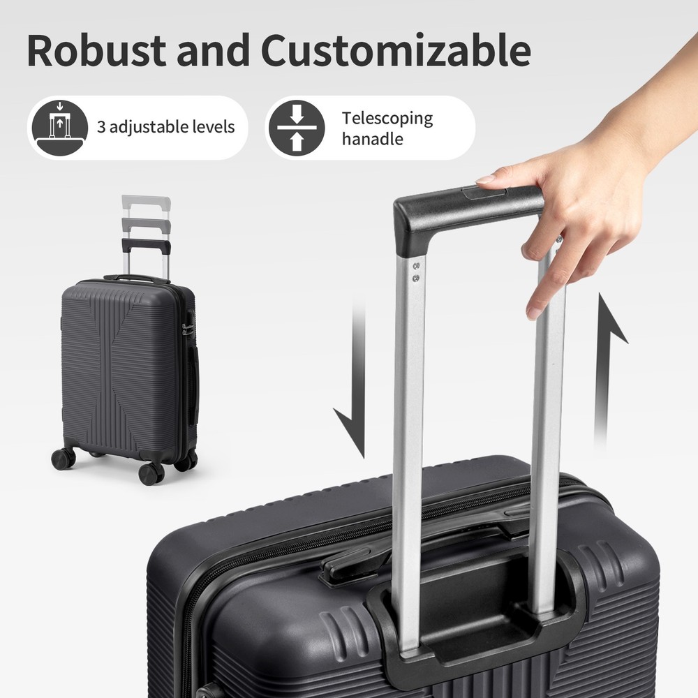 24in Dark Gray PP Suitcase with Non-TSA Lock
