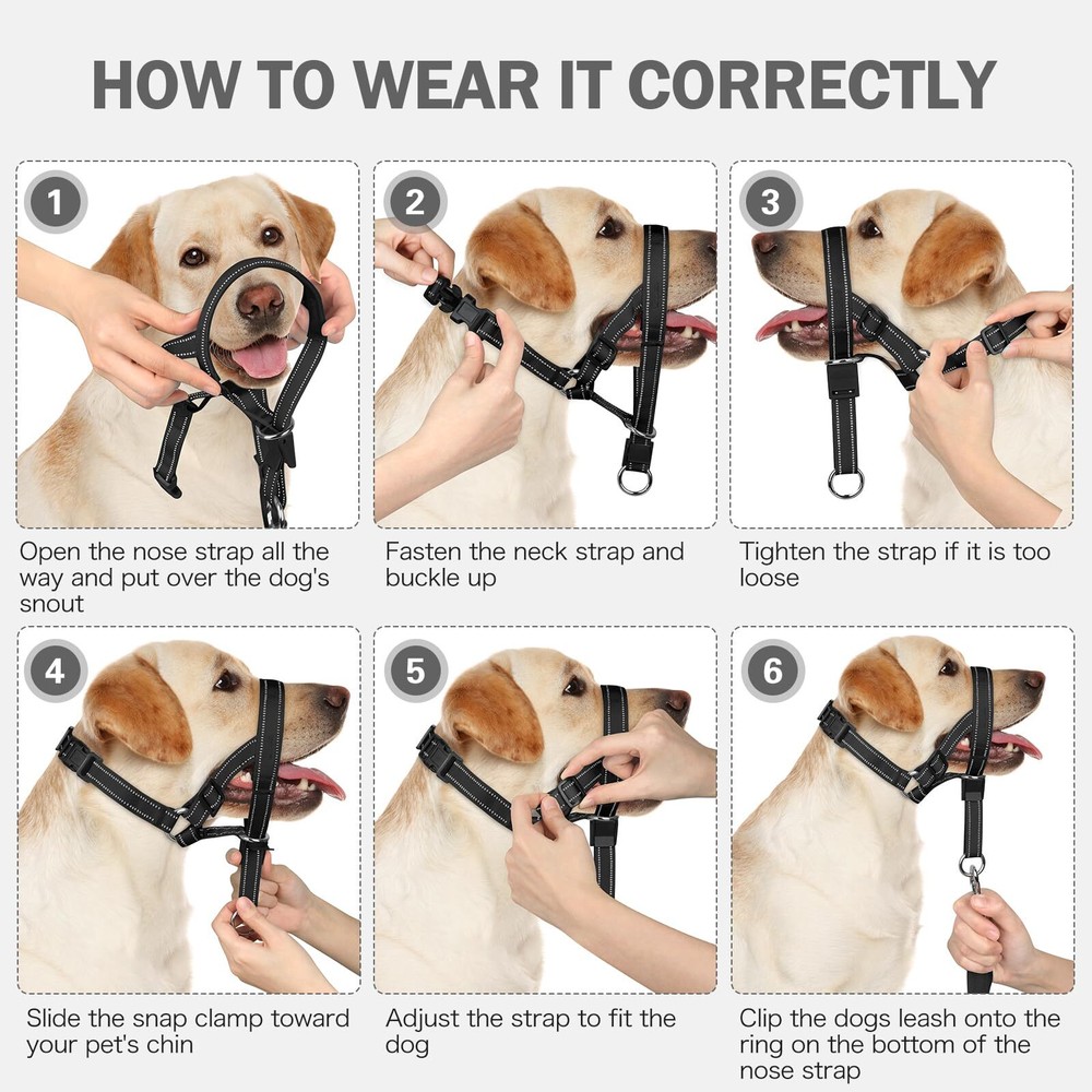 No-Pull Dog Head Halter - Adjustable Dog Muzzle Leash Padded Head Collar for ...