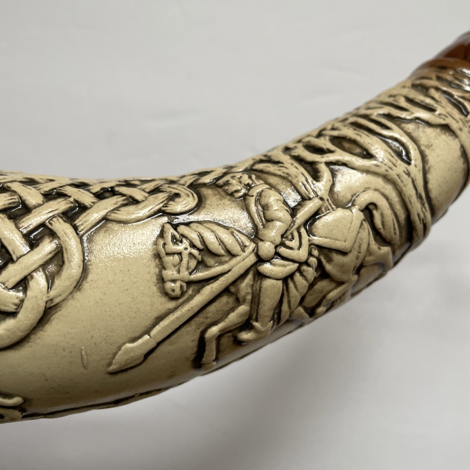 Horn Of CuChulainn German Drinking Horn Ceramic Raised Relief Irish Hero