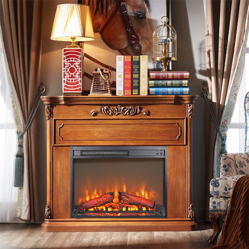 23in Electric Fireplace Insert Heater w/Log Set &Realistic Flame without Control