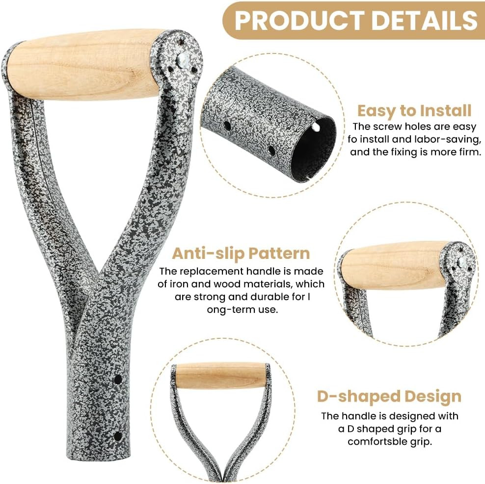 Shovel D Grip Handle, 32Mm Inner Diameter Metal Shovel Replacement Handle with W