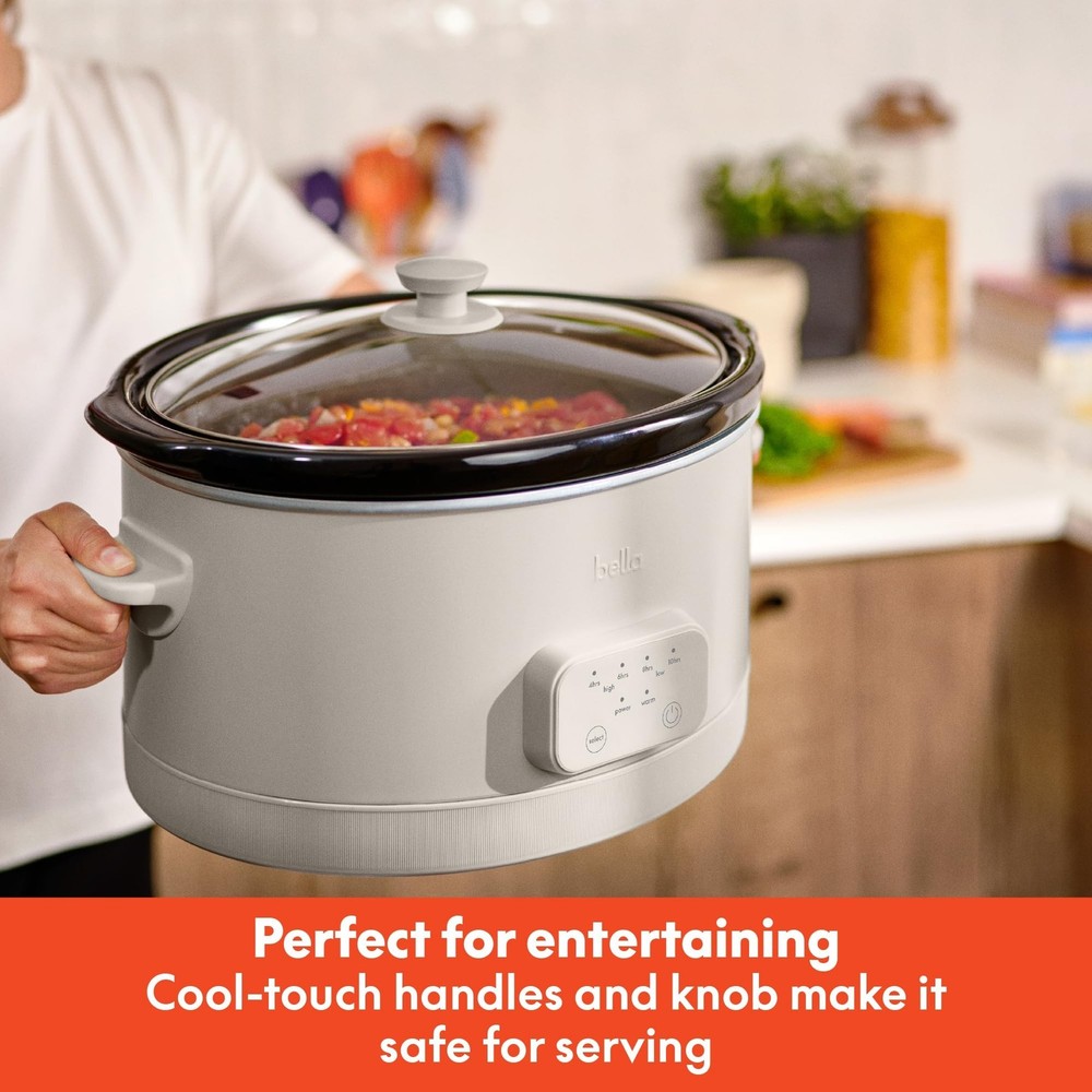 bella 6.0 Qt Programmable Slow Cooker, Ceramic Nonstick Coating, Adjustable T...