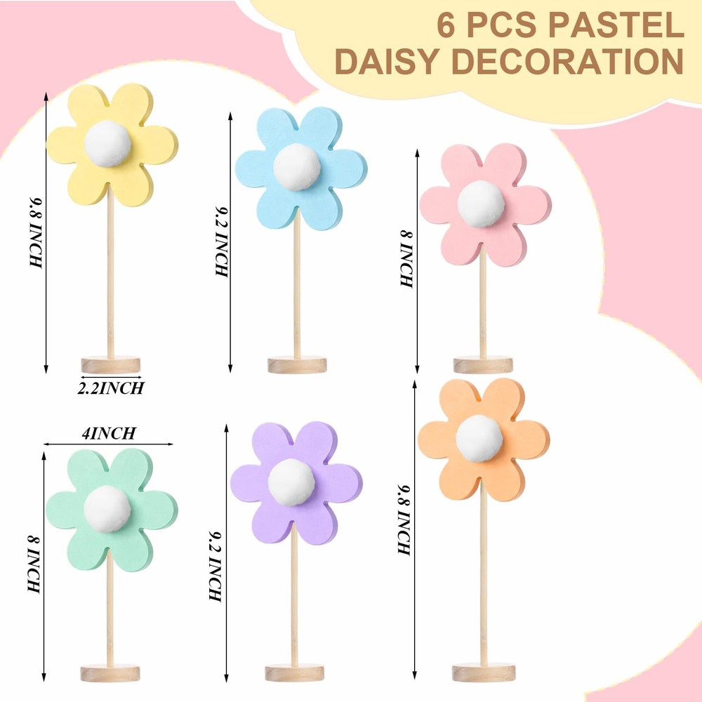 6 Pack Pastel Spring Table Decorations Daisy Centerpieces for Tables Easter Wood