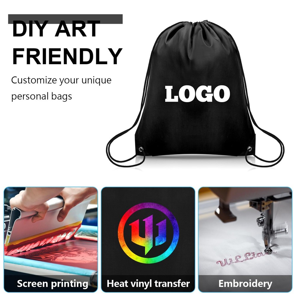 Grneric 10Pcs Drawstring Backpack Bulk Cinch Bag, Small, Black