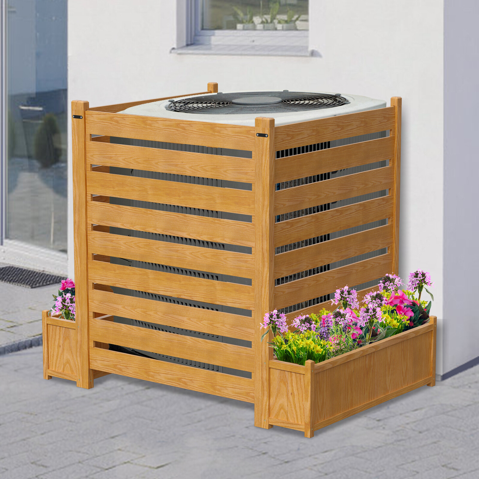 NAIZEA 3 Panels 36"Wx45"H Air Conditioner Fence Privacy Screen with Planter Box