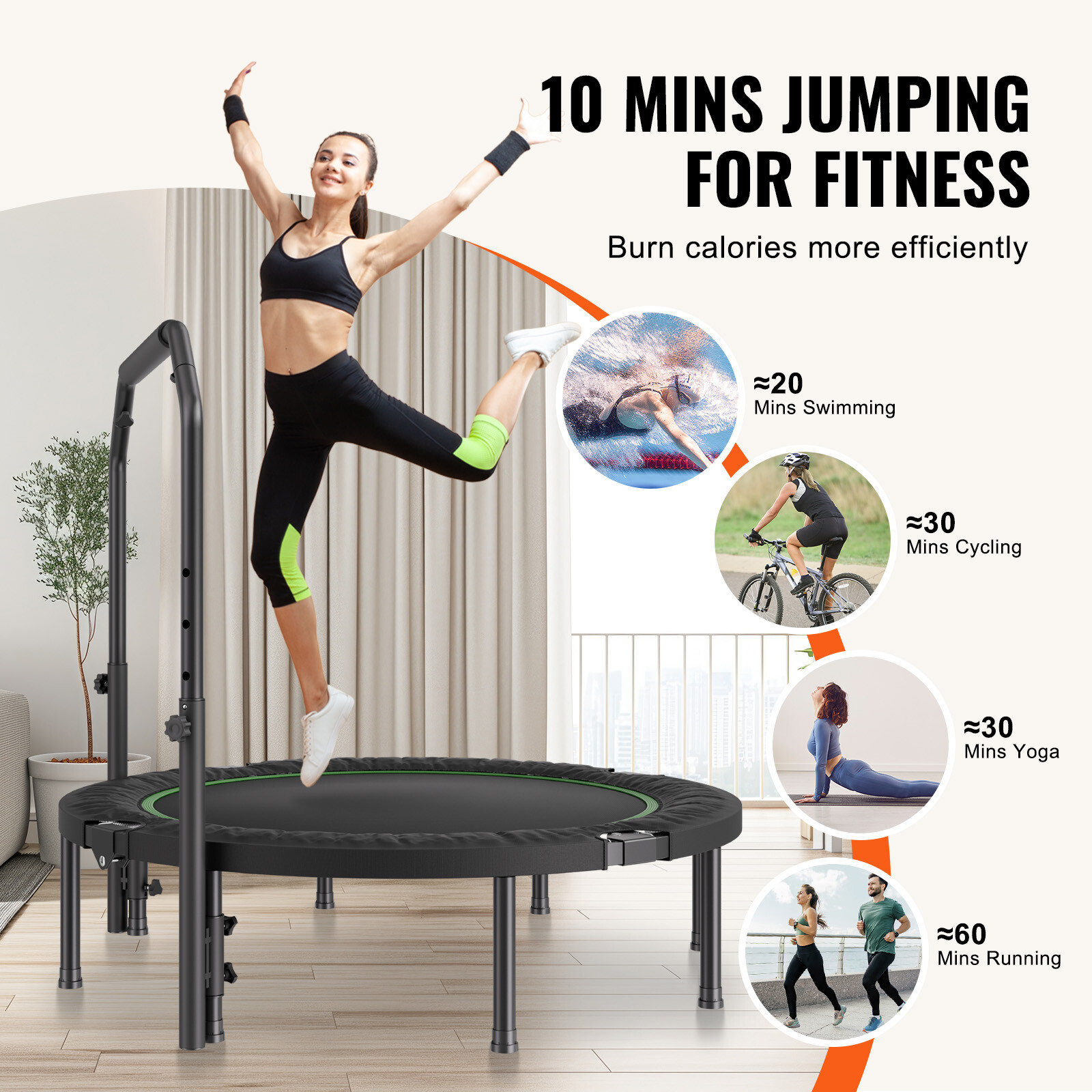 52" Foldable Mini Fitness Trampoline Adults Exercise Rebounder with Handle