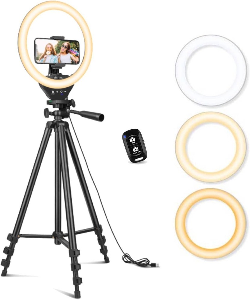 50'' Extendable Tripod Stand with LED Circle Lights & Wireless Remote Shutter an
