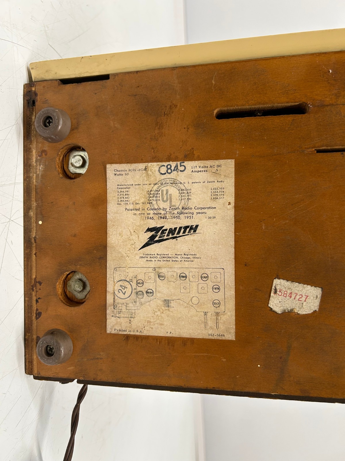 Vtg Zenith Model C845 Super Interlude AM FM Tube Radio Works Has Issues As Is