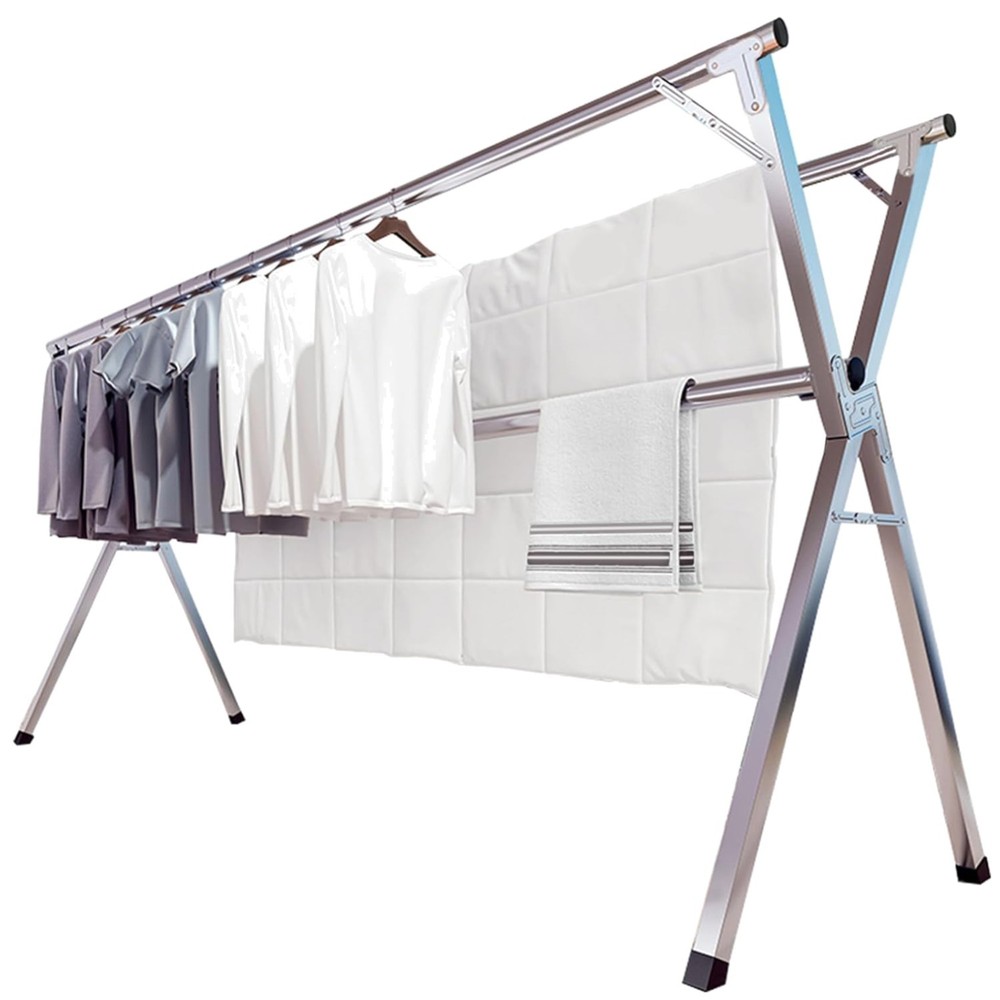 Clothes Drying Rack with Windproof Hooks - Space-Saving