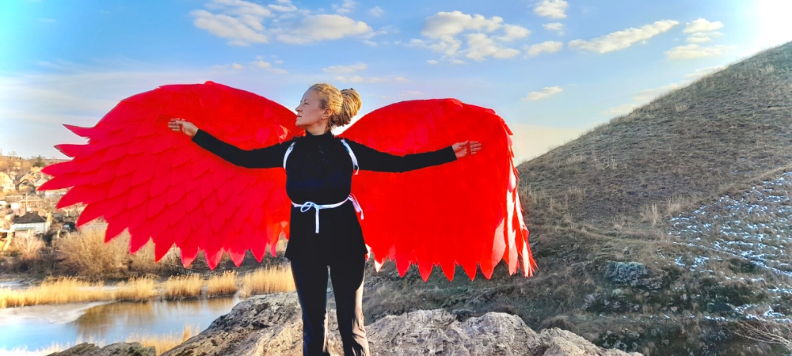 Red Angel Wings Costume Moveable Wings Red Adult Wings Cosplay Halloween Costume