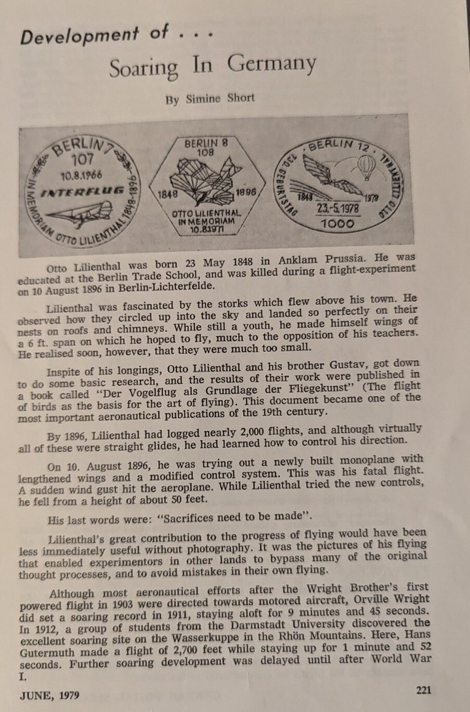 German Postal Specialist June 1979 Soaring As Part Of Air Flight Development