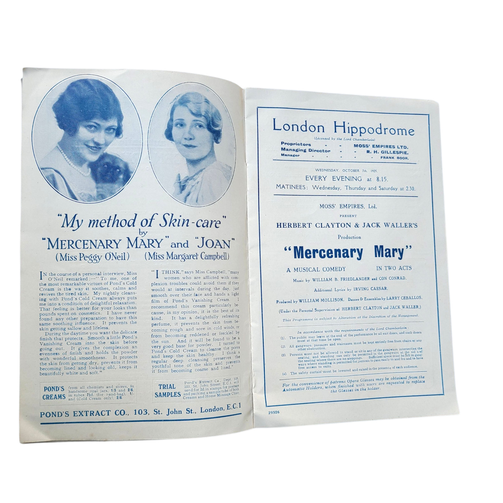 "MERCENARY MARY" 1925 Peggy O'Neill Margaret Campbell London Program Flapper Art