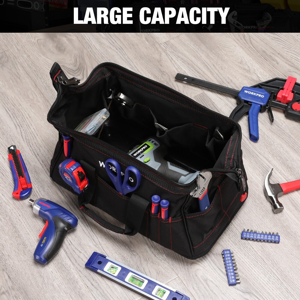 WORKPRO 16" Zipper Wide Mouth Tool Storage Bag Case Large Capacity w/21 Pockets