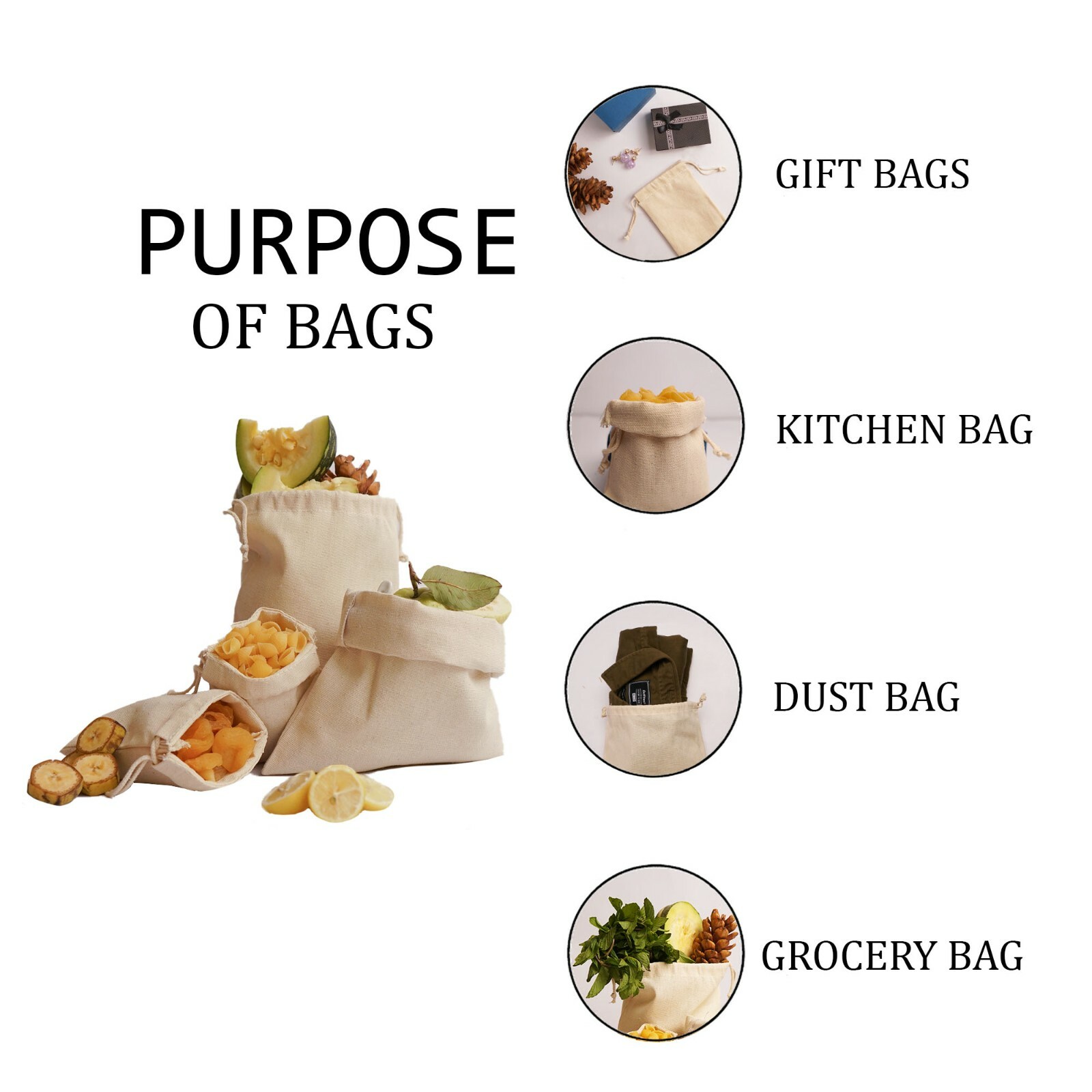 Biglotbags - 3 x 5 Inches Premium Canvas Cotton Double Drawstring Bags. Qty: 100