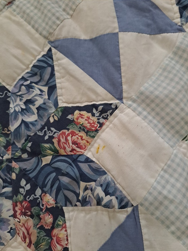 Handmade Star & Floral Pattern Blue Patchwork Quilt