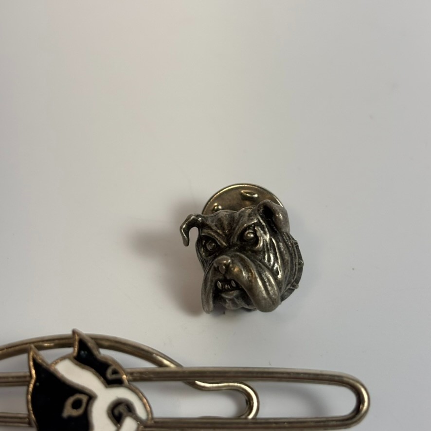 Vintage Tie Bar Clip Enamel Pit Bull with Spiked Collar Bulldog Pin Silver Tone