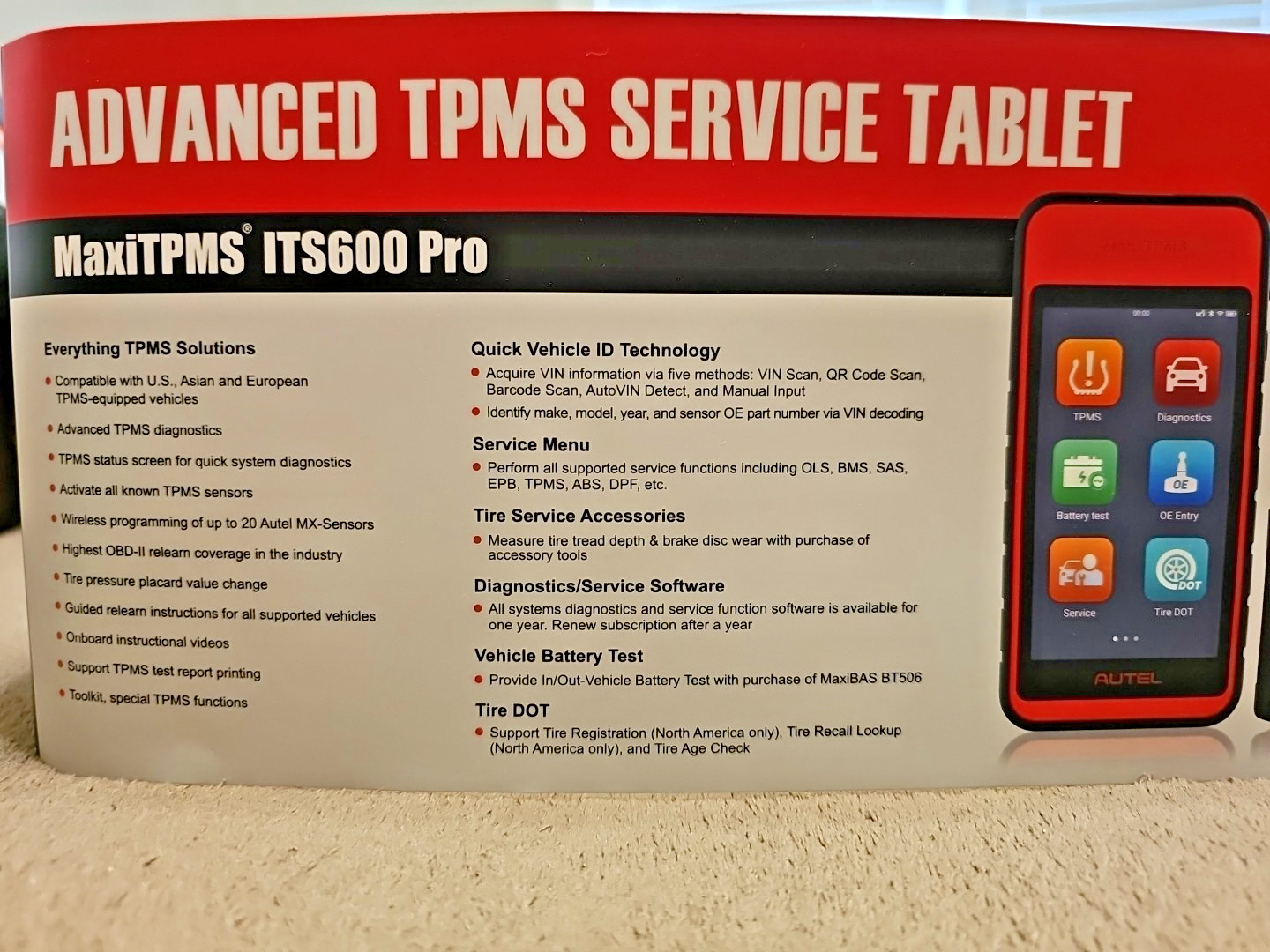 Autel MaxiTPMS ITS600Pro TPMS tablet w/All Systems Bluetooth, Brand New W/case!