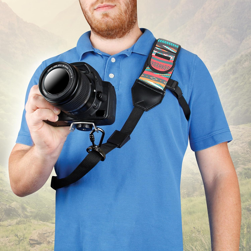 Camera Sling Shoulder Strap - Adjustable Neoprene, Safety Tether, Accessory Pock