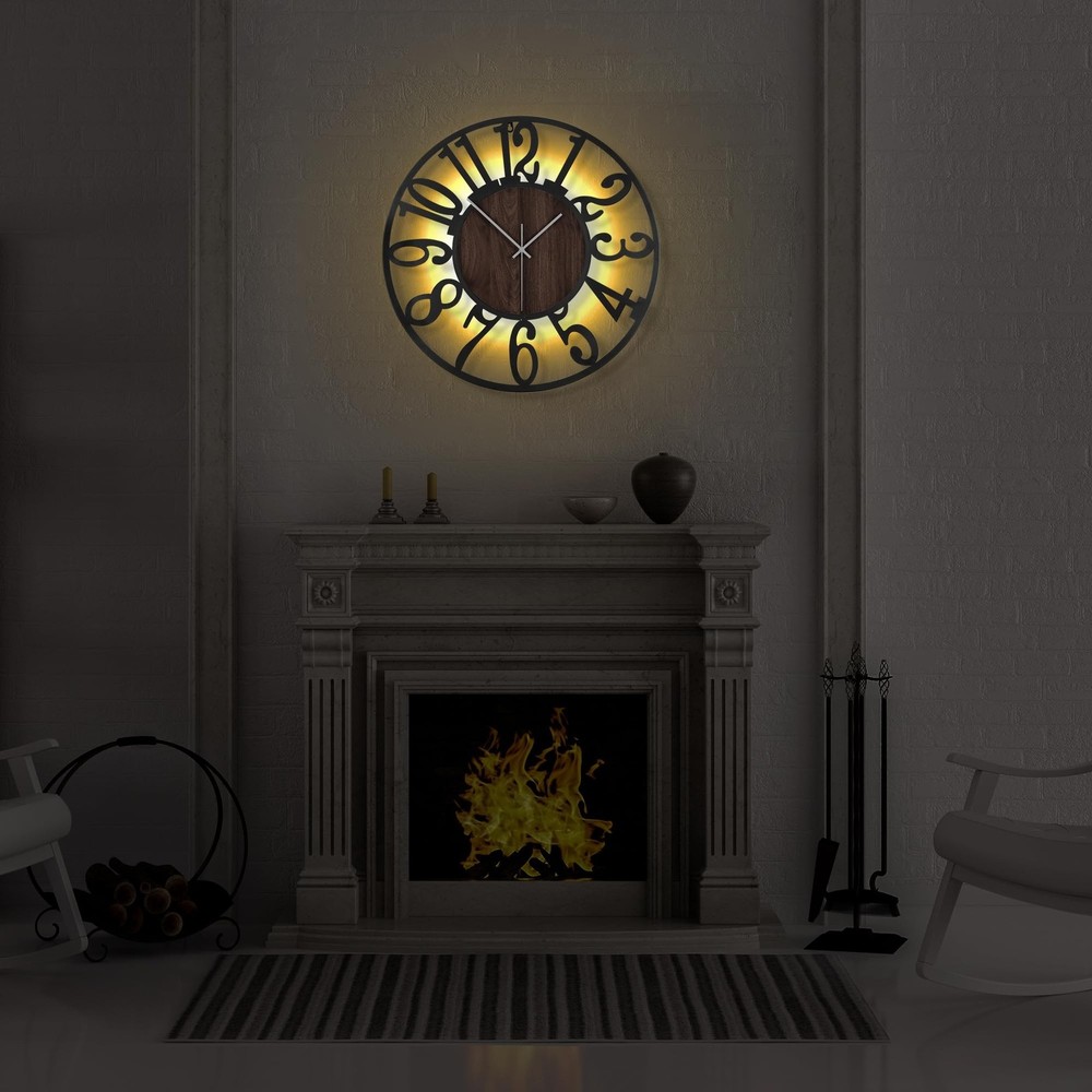 LEIKE Large Wall Clock 20'' Lighted Rustic Wood Clock with Remote Timer, Sile...