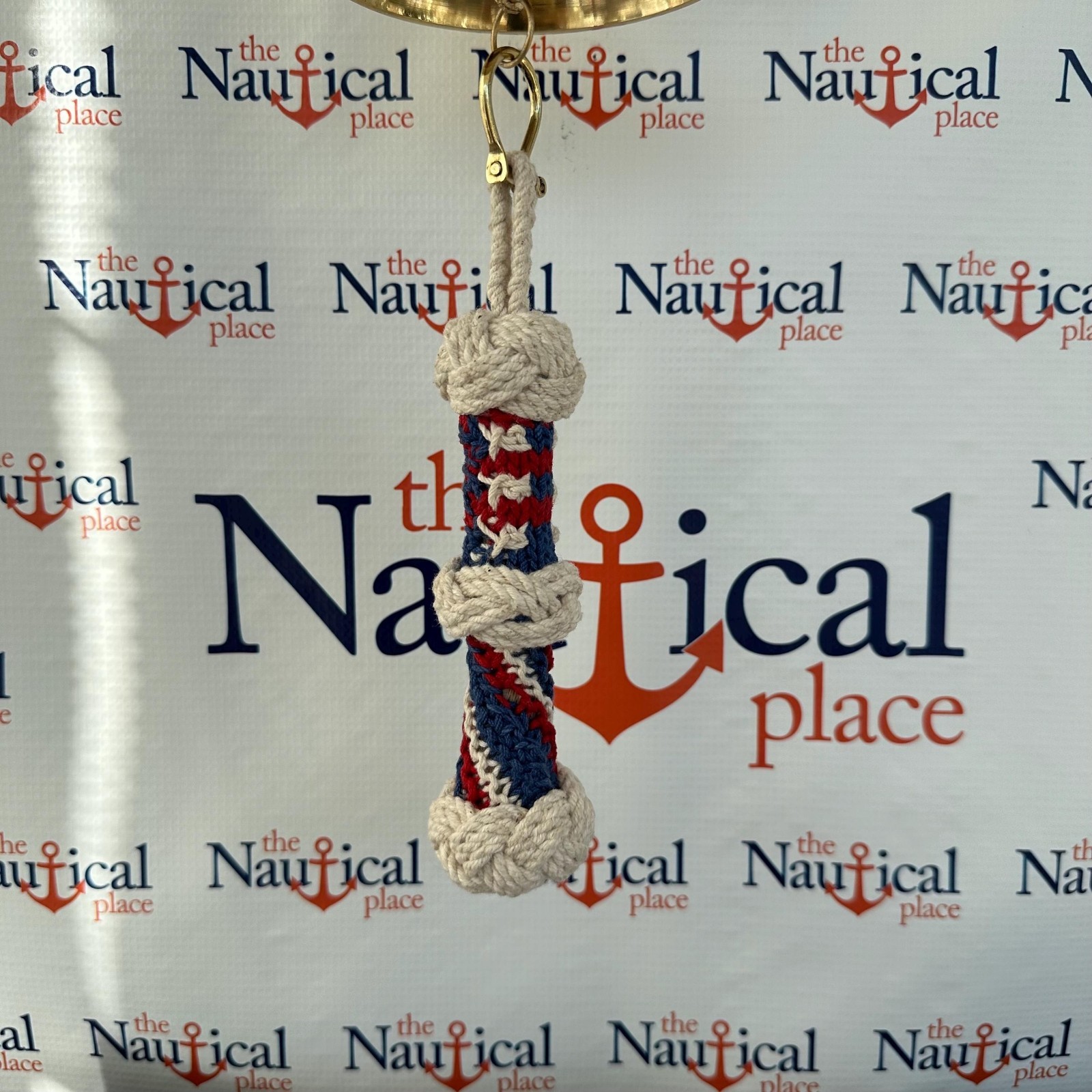 Americana Rope Bell Pull w/ Monkey Fist Knot Ball & Brass Shackle, Patriotic