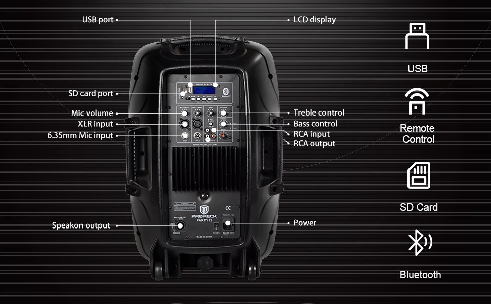 PRORECK Party 12 Powered DJ Speaker System 1000W 2-Way Bluetooth/USB Set